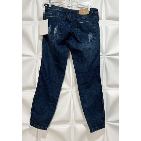 One Teaspoon Sz 26 Trashed Freebirds Crop Denim Jeans Skinny Dark Blue Women NWT - Picture 6 of 12